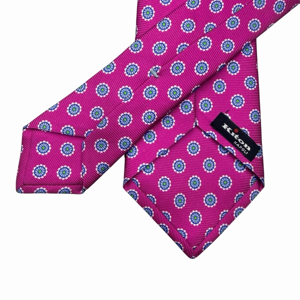 Kiton Napoli Mens 7-Fold Seven Fold Tie Pink/Blue Floral Silk 3.75" x 61.75" euc